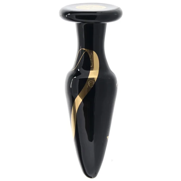 Secret Kisses Handblown Glass Anal Plug 4.5" Slim - Black & Gold
