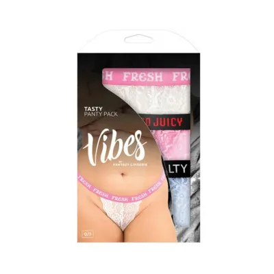 Women s Lingerie Fantasy Lingerie Vibes Tasty Vibes Pack 3 piece Lace Thong Panty Set Blue pink white Queen Size