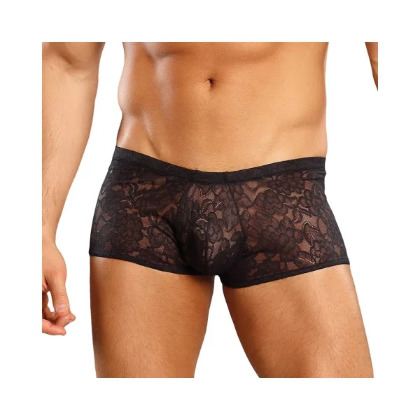 Male Power Stretch Lace Mini Shorts Black Large