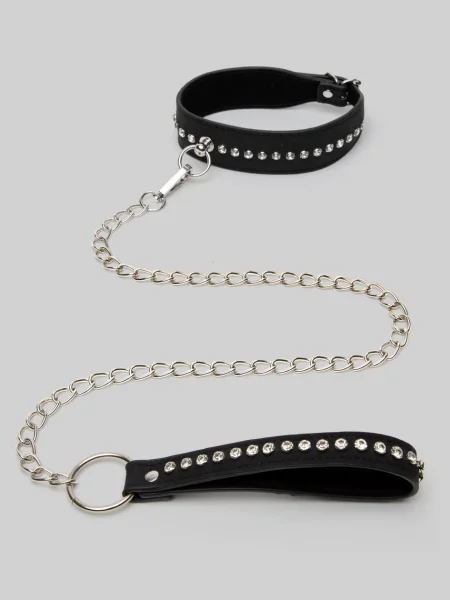 Ouch! PU Leather Diamond Studded Collar With Leash