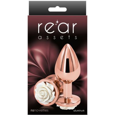 Medium White Rose Metal Butt Plug