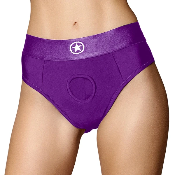 Ouch! Vibrating Purple Strap-on Strappy Thong in XS/S