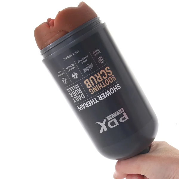 PDX Plus Shower Therapy Soothing Scrub Discreet Penis Stroker By Pipedream - Chocolate