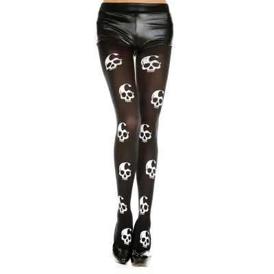 Skull Print Tights One Size Black White