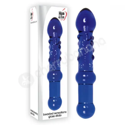 Adam Eve Beaded Sensations Blue Glass Dildo