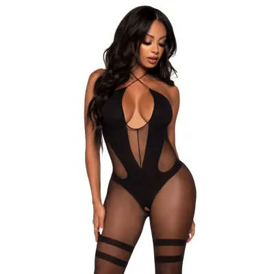 Leg Avenue Crotchless Keyhole Halter Body UK 6 to 12