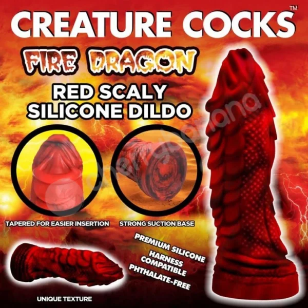 Creature Cocks Fire Dragon Red Scaly Silicone Fantasy Dildo