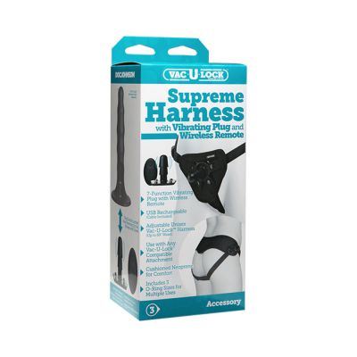 Vac U Lock Supreme Harness With Vibrating Plug Black