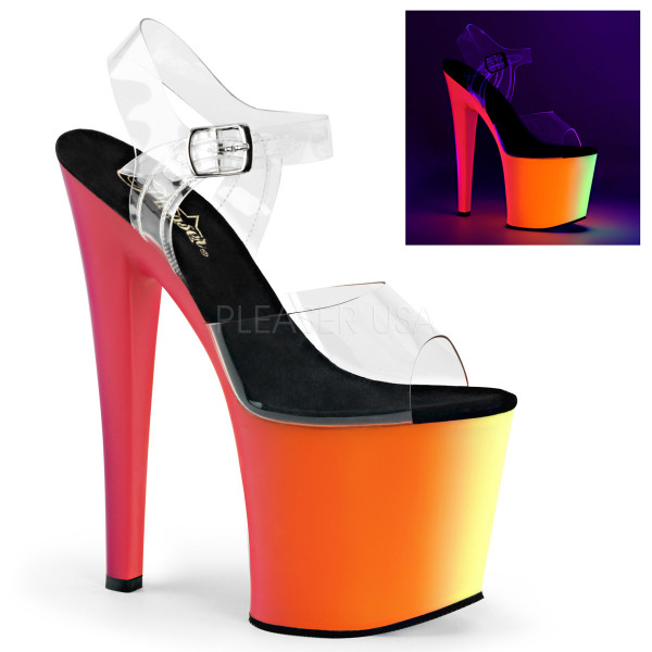 7 1/2 inches Heel, 3 1/2 inches PF Ankle Strap Sandal, Neon UV Reactive