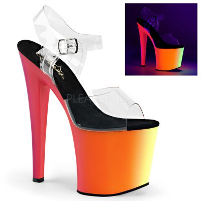 7 1 2 inches Heel 3 1 2 inches PF Ankle Strap Sandal Neon UV Reactive