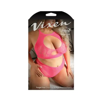 Women s Lingerie Fantasy Lingerie Vixen Forget You Seamless Lace Crop Top High Waisted Panty Pink Queen Size