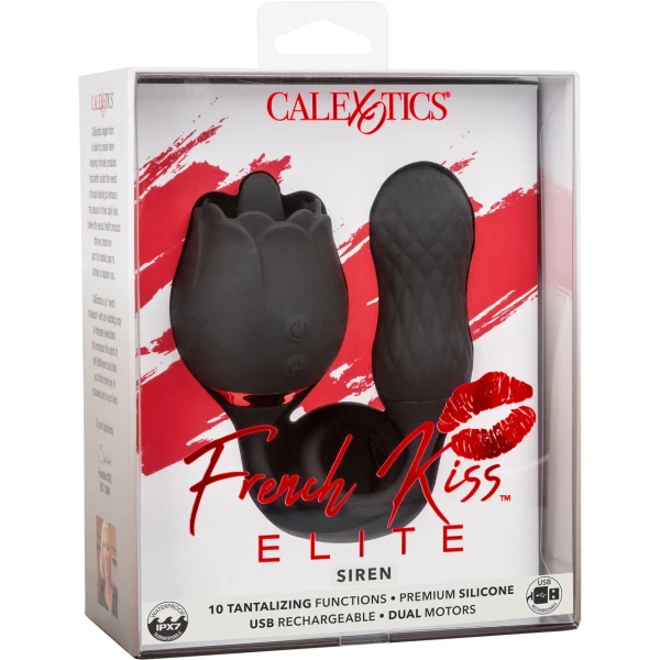 French Kiss Elite Siren Bullet Vibrator & Flickering Tongue Clitoral Stimulator By CalExotics - Black