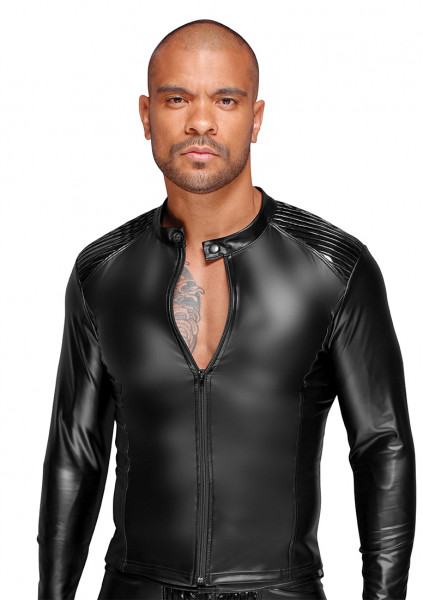 Wetlook jacket with PVC pleats - Black - Best Lingerie for Men