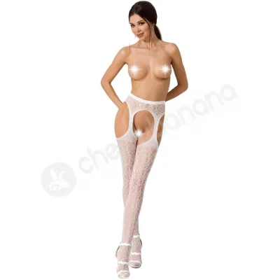 Passion White Suspender Thigh High Stocking O S