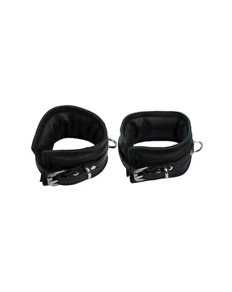 Bound X Padded Cuffs And Collar Set With Thin Strap - Black