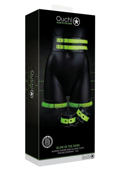 Ouch! Glow in the Dark Thigh Cuffs, Hand Cuffs and Belt
