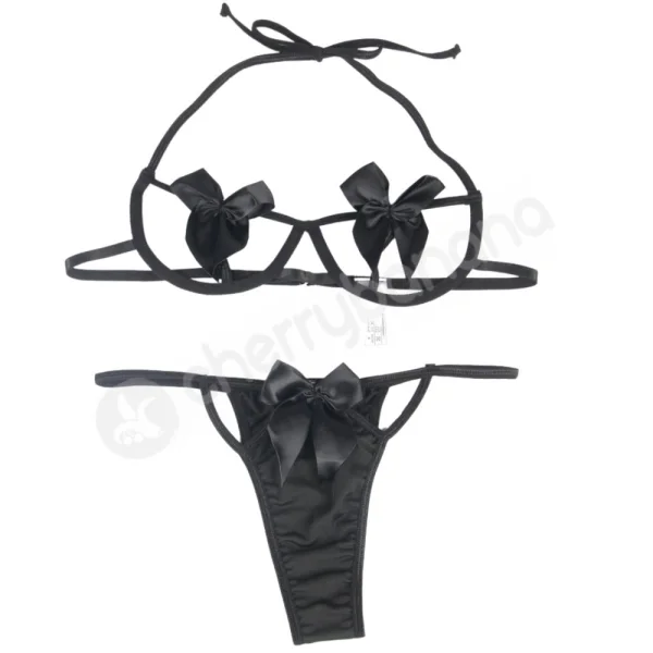 Cherry Banana Black Sexy Bow Underwire Bra & Panty Lingerie Set