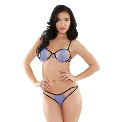 Tease Belle Stretch Lace Bra Cutout Panty Set One Size Lavender