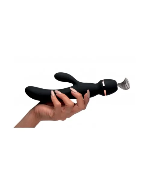 Inmi Shegasm Supreme 3-in-1 Silicone Suction Rabbit Vibe - Black - 8.7 Inch