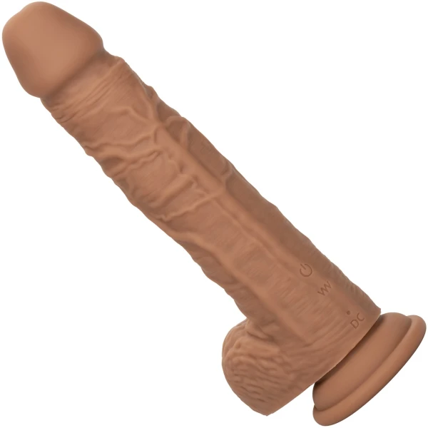 Squirting Fuck Stick 9" Vibrating Realistic Silicone Suction Cup Dildo By CalExotics - Caramel