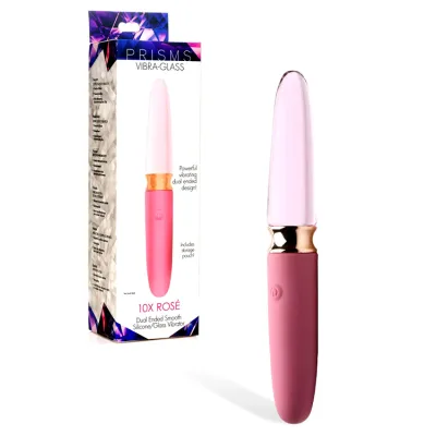 Prisms Erotic Glass Vibra Glass 10X Rose Dual Ended 7 Silicone Glass Vibrator