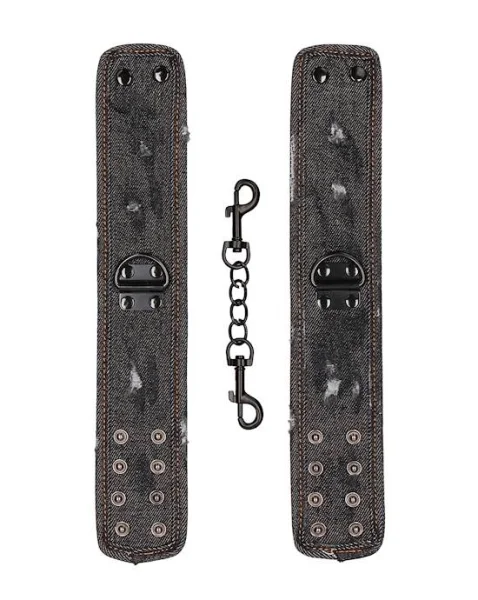 Denim Ankle Cuffs - Roughened Denim Style  - Black - O/s