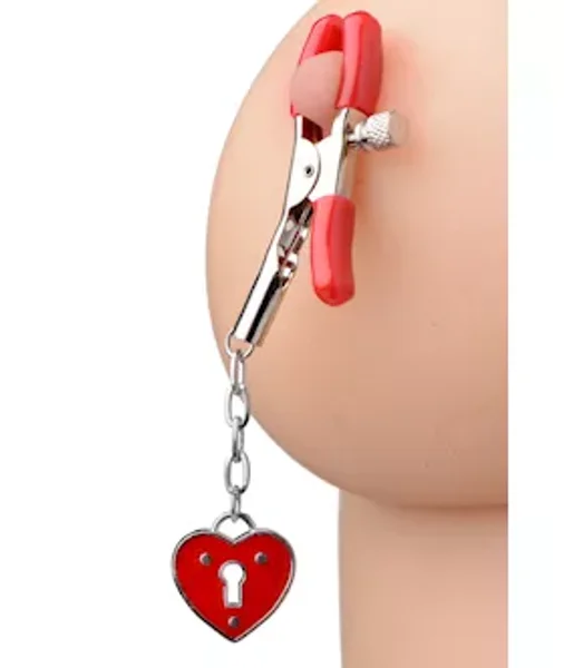 Captive Heart Padlock Nipple Clamps - Red — image 2 of 4