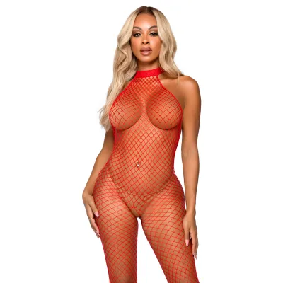 Industrial Net Racer Neck Backless Bodystocking One Size Red