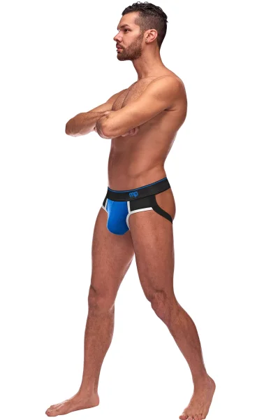 Men's Lingerie - Retro Sport Panel Jock - S- M - Black- Blue
