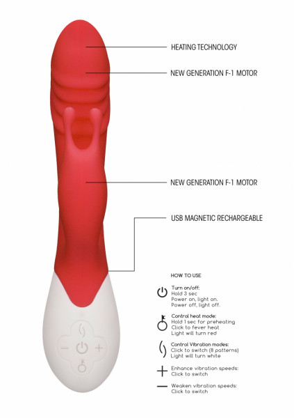 Ignite - Rechargeable Heating G-Spot RabbitVibrator - Red - Best Vibrator