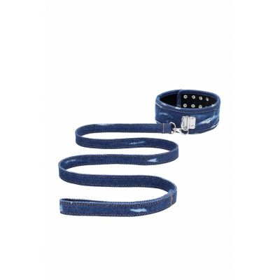 Denim Collar With Leash Roughend Denim Style Blue Hardcore bondage toys