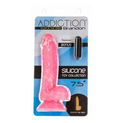 Brandon 7 5in Glow in the Dark Dildo w Balls Pink