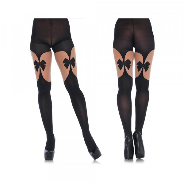 Opaque Illusion Garterbelt Tights With Front & Back Bow O/s Black/nude