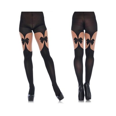 Opaque Illusion Garterbelt Tights With Front Back Bow O s Black nude