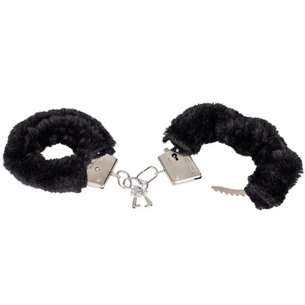 Bondara Comfortably Fun Black Faux Fur Metal Handcuffs — image 2 of 2