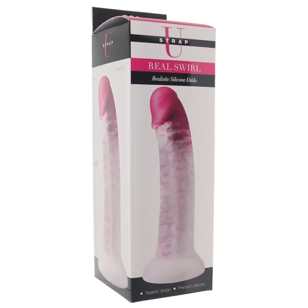 Strap U Real Swirl Realistic 6.9" Silicone Suction Cup Dildo - Pink & White