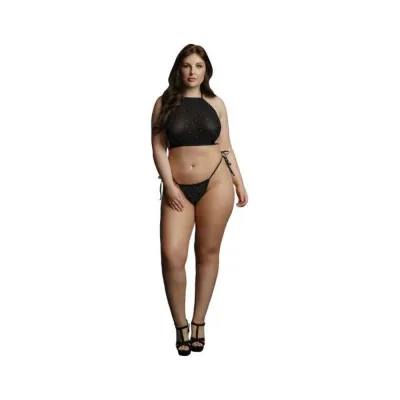 Shots Le Desir Festive Rhinestone Top And Thong Osx Black