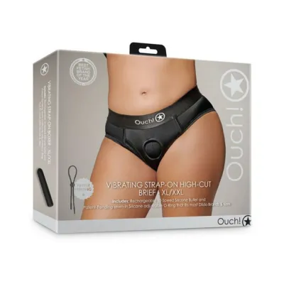 Strap on Dildos Harnesses Shots Ouch Vibrating Strap on High cut Brief Black Xl 2xl