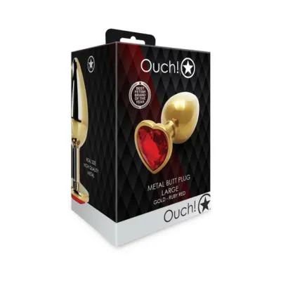 Butt Plugs Shots Ouch Heart Gem Butt Plug Large Gold ruby Red