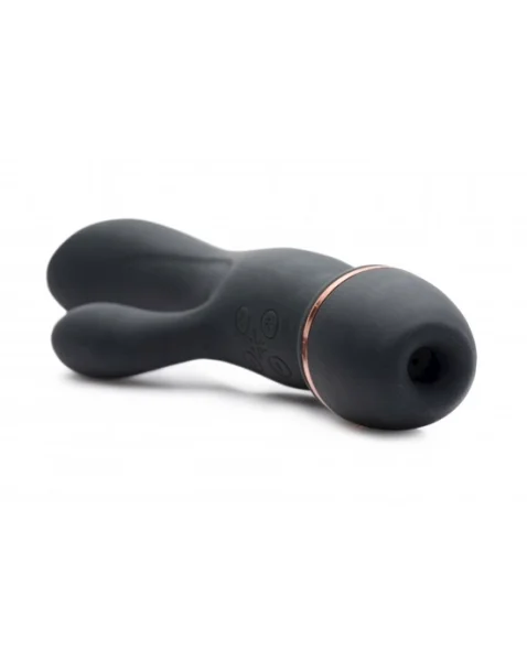 Inmi Shegasm Supreme 3-in-1 Silicone Suction Rabbit Vibe - Black - 8.7 Inch