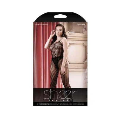 Sheer In Your Dreams 2 piece Bodysuit With Back Cutout Matching High waist Legging Black O s