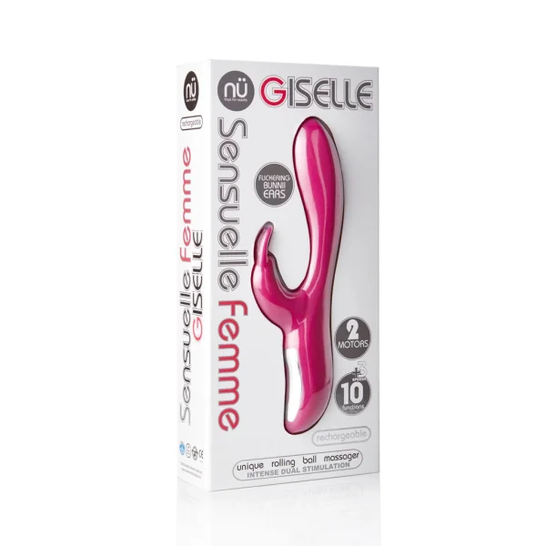 Giselle 10+3 Function Rabbit Rechargeable Silicone Dual Stim Vibrator By Nu Sensuelle - Magenta