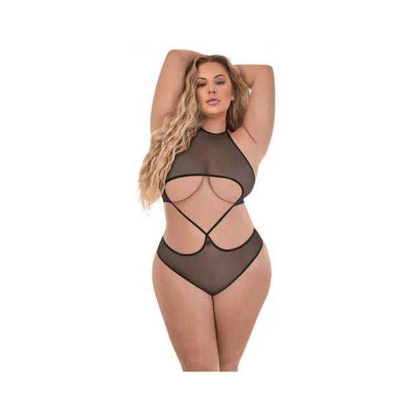 Magic Silk Forever Mesh Crotchless Underboob Teddy With Split Back Black Queen