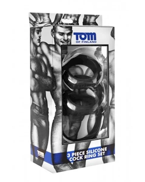 Tom of Finland 3 Piece Silicone Cock Ring Set - Black