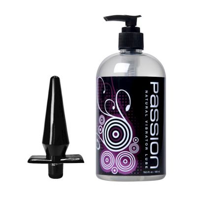 Vibrating Anal Plug With 16 Oz Passion Lube Black