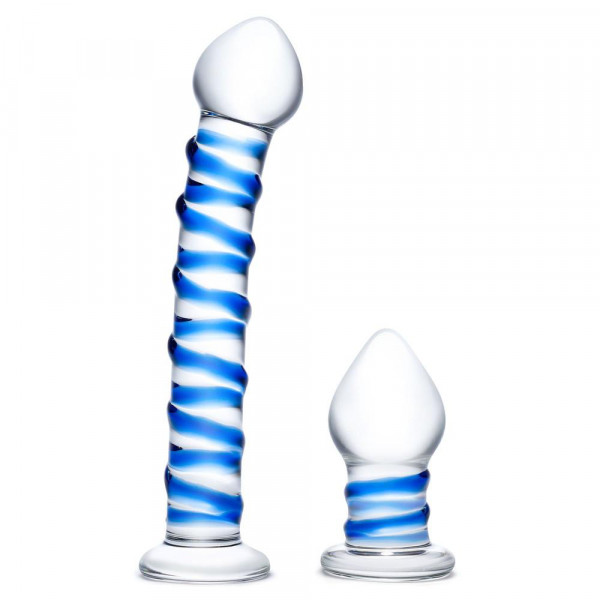 Gläs Double Penetration Swirly Galss Dildo and Butt Plug Set
