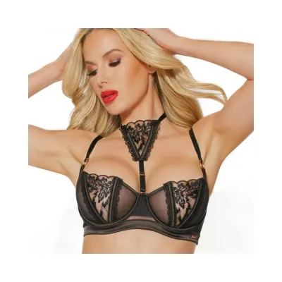Black Label Underwire Bra With Adjustable Choker Black rose Gold Large