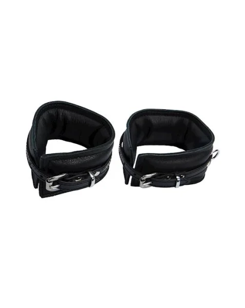 Bound X Padded Cuffs And Collar Set With Thin Strap - Black