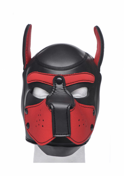 Neoprene Puppy Hood - Black and Red - Kinky Mask