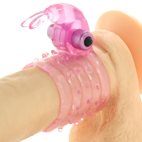 Basic Essentials Stretchy Vibrating Bunny Enhancer - Pink